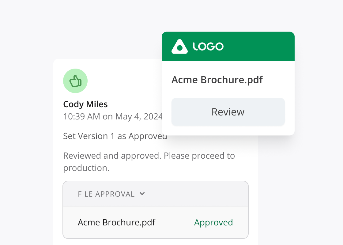 Client experience preview showing branded review interface and notifications